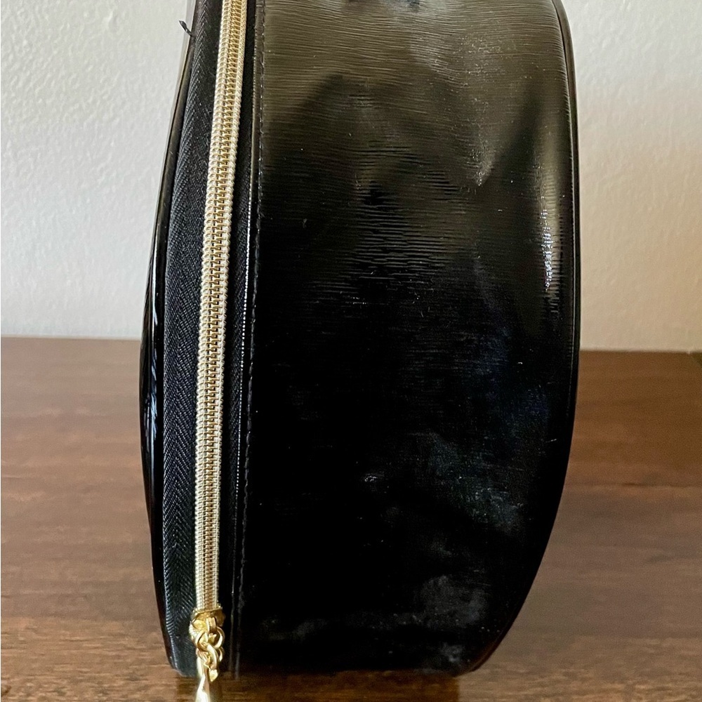 Lancome Paris Black Faux Leather Round Travel Cosmetic Bag Train Case - Picture 3 of 12
